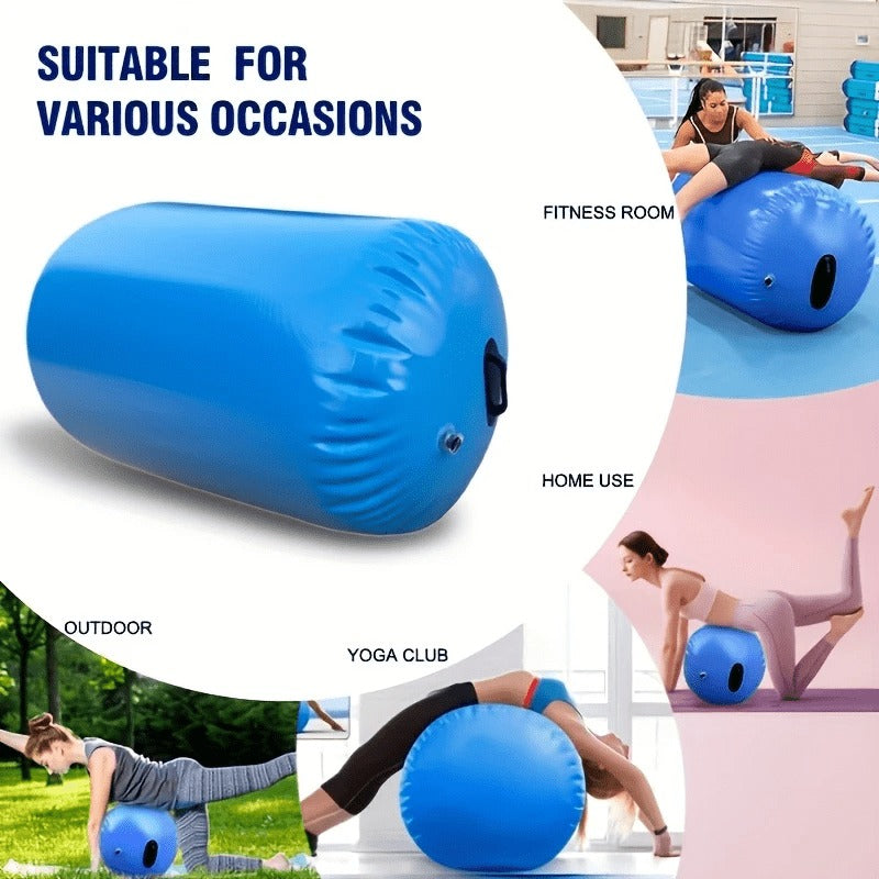 Inflatable Gymnastics Air Barrel Roll with Handle & Air Pump – Circular Air Cushion Tumbling Mat for Home Gym, Yoga, Cheerleading & Kids Training, PVC, Multiple Sizes