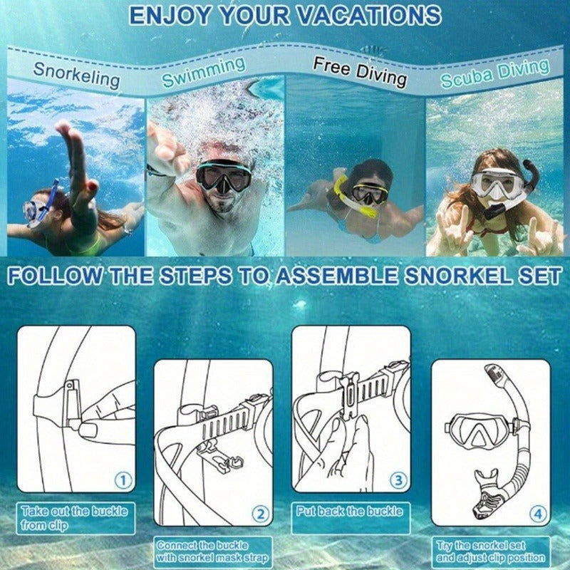 Panoramic HD Diving Mask Anti-Fog Tempered Glass Snorkel Mask with Nose Cover for Adults Youth Scuba Diving Snorkeling Swimming Pink Blue Black