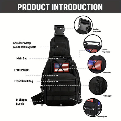 Tactical Sling Backpack Lightweight Military Shoulder Bag – Cycling, Sports, Travel & Daily Use, Zipper Closure, Available in Green, Black, Khaki, Desert, Grey & Jungle Camo
