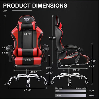 RGB Gaming Chair with LED Lights Footrest Ergonomic Gaming Chair with Massage Lumbar Support Reclining Video Game Chair for Adults Home Office Computer Chair with USB RGB Lighting