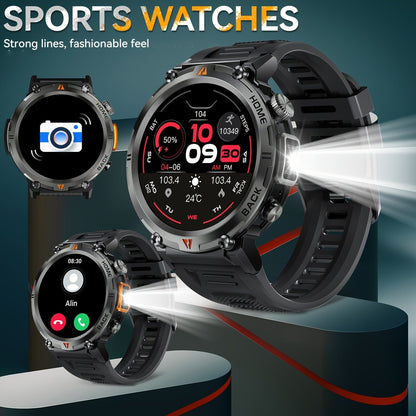 EIGIIS KE3 Rugged Smartwatch for Men – Wireless Calling, HD 1.45" Screen, LED Light, Fitness Tracker, iPhone & Android