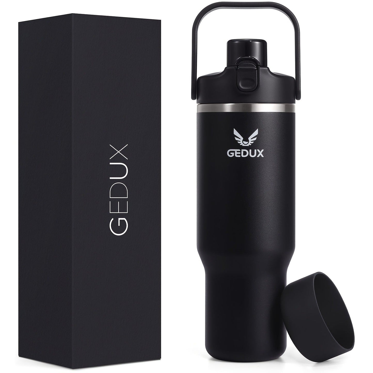 Vacuum Insulated Tumbler 32oz Stainless Steel with Handle Straw 2-in-1 Lid Chug Straw Lid Silicone Boot Matte Finish Keeps Drinks Cold Hot for Travel Gym Outdoor