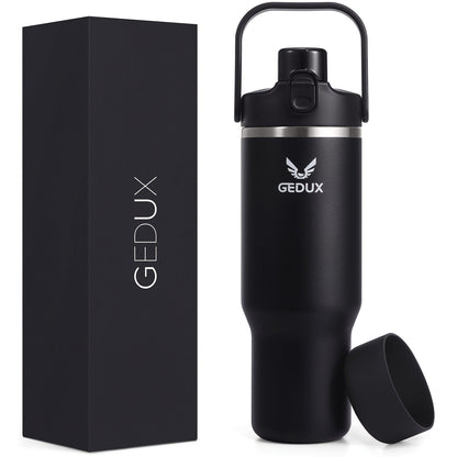 Vacuum Insulated Tumbler 32oz Stainless Steel with Handle Straw 2-in-1 Lid Chug Straw Lid Silicone Boot Matte Finish Keeps Drinks Cold Hot for Travel Gym Outdoor