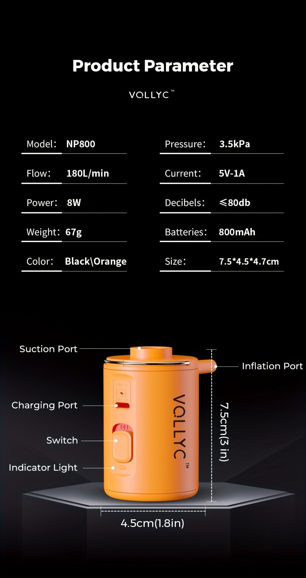 Portable Electric Air Pump USB Rechargeable 800mAh