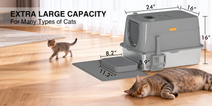 Extra Large Enclosed Cat Litter Box - Stainless Steel with Front Flap Door, Foldable Anti-Splash Fully Covered Design, Superior Odor Control Indoor Cat Toilet, 3 Colors, CITYLIFE Oversized