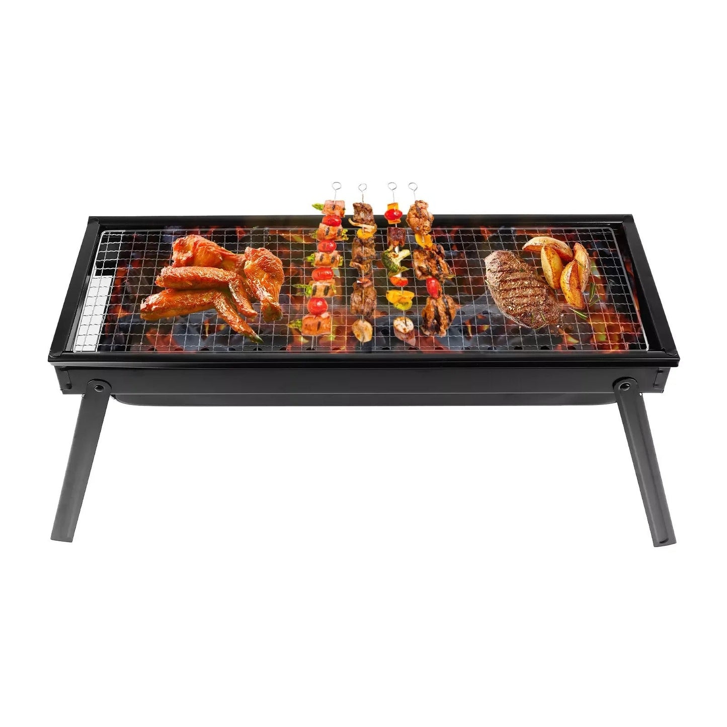 Portable Charcoal BBQ Grill Foldable - Lightweight Compact Outdoor Smoker Grill for Camping, Picnics, Hiking & Backyard Barbecue - Easy Setup Tabletop Charcoal Grill