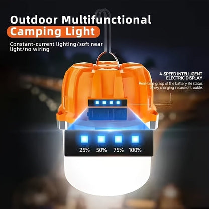Rechargeable LED Camping Lantern with Power Bank USB Outdoor Hanging Tent Light Built-in Battery Emergency Lamp for Camping BBQ Hiking Patio Backpacking Portable Camp Light Orange