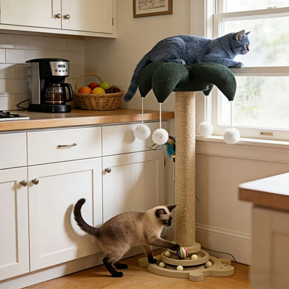 Cat Scratching Post Sisal Vertical Clown Hat Design, Wear-Resistant Cat Scratch Board with Cat Climbing Frame & Teaser Toy, Fun Shaped Cat Scratcher for Indoor Cats, Millet & Turtle Shape, Green