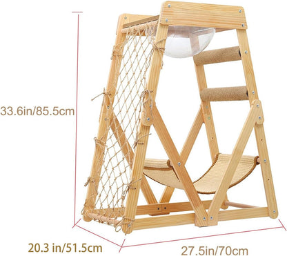Cat Tree Triangle Cat Tower with Sisal Scratching Posts, Soft Hammock Bed & Hanging Feather Toys – Bamboo Stable Cat Climbing Tower for Indoor Cats, Kittens & Small Cats, Space-Saving Design