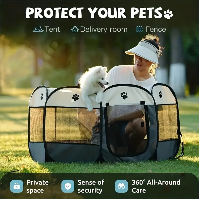 Foldable Octagonal Pet Tent & Playpen – Oxford Cloth Scratch-Resistant Dog Cage & Cat Kennel for Indoor & Outdoor Use, Portable Pet Fence for Puppies & Cats, Travel & Camping, M/L/XL