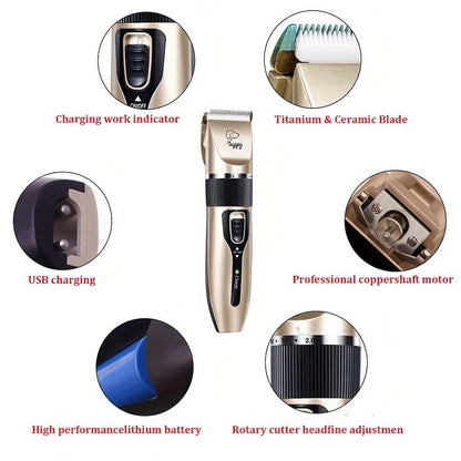 12-in-1 Pet Hair Trimmer Kit USB Rechargeable - Professional Cordless Electric Clippers for Dogs Cats Puppies Kittens, Adjustable Blade 5 Guide Combs Nail Clipper Scissors, Silent Home Grooming Set