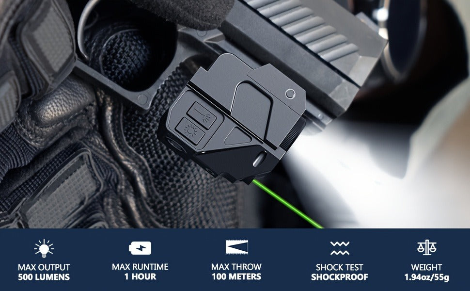 Tactical Green Laser Sight with LED Flashlight Combo - USB Rechargeable, Picatinny Rail Mount, Ambidextrous for Pistols, Rifles & Airguns