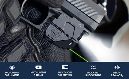 Tactical Green Laser Sight with LED Flashlight Combo - USB Rechargeable, Picatinny Rail Mount, Ambidextrous for Pistols, Rifles & Airguns