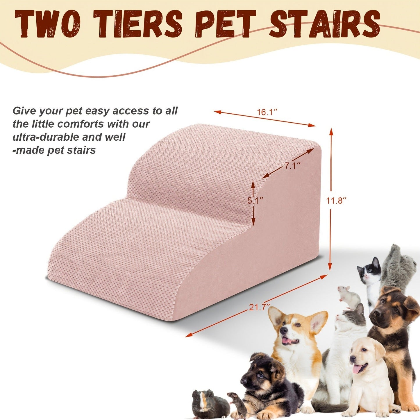 Dog Stairs for High Beds & Sofa - Extra Wide Foam Pet Steps with Non-Slip Bottom, Soft Cushioned Dog Ramp for Couch, Ideal for Small Dogs, Senior & Injured Pets, 2/3/4 Steps, 6 Colors