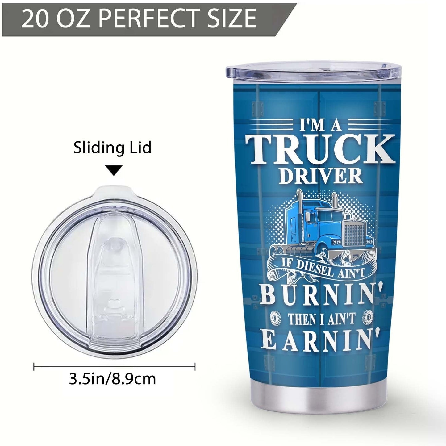 Truck Driver Tumbler 20oz Stainless Steel Insulated Coffee Cup with Lid Birthday Gift for Husband Son Grandpa Nephew Farmer Truck Driver Men