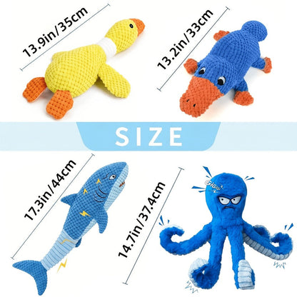 Tough Dog Chew Toy Octopus - Squeaky Stuffed Interactive Dog Toys for Large Dogs, Crinkle Tug of War Plush Dog Toy to Keep Dogs Busy, Durable Dog Toys 1/2/4 Pack - Blue & Yellow Octopus