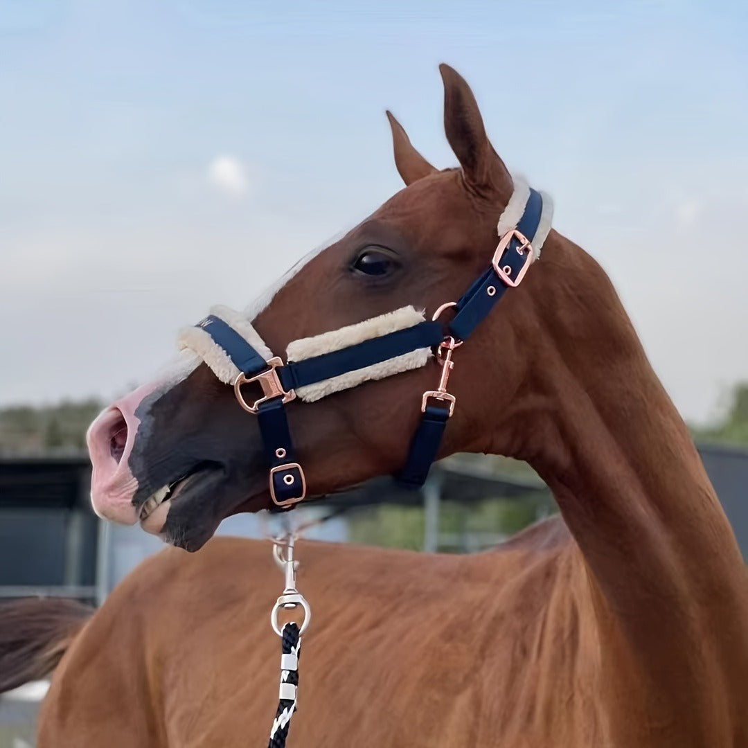 Horse Halter with Detachable Faux Fur Band & Glossy Buckle – Adjustable Head Collar for Horses, Available in 15 Colors & 3 Sizes FULL COB PONY