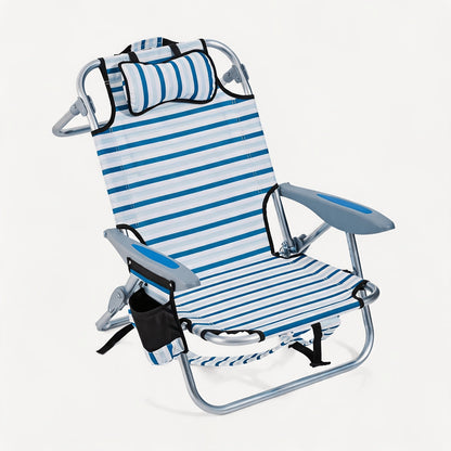Folding Beach Chair Lay Flat Camping Chair for Adults 4 Position Adjustable Backpack Chair with Cup Holder Towel Bar Cooler Pouch Lightweight Portable Outdoor Lounge Chair