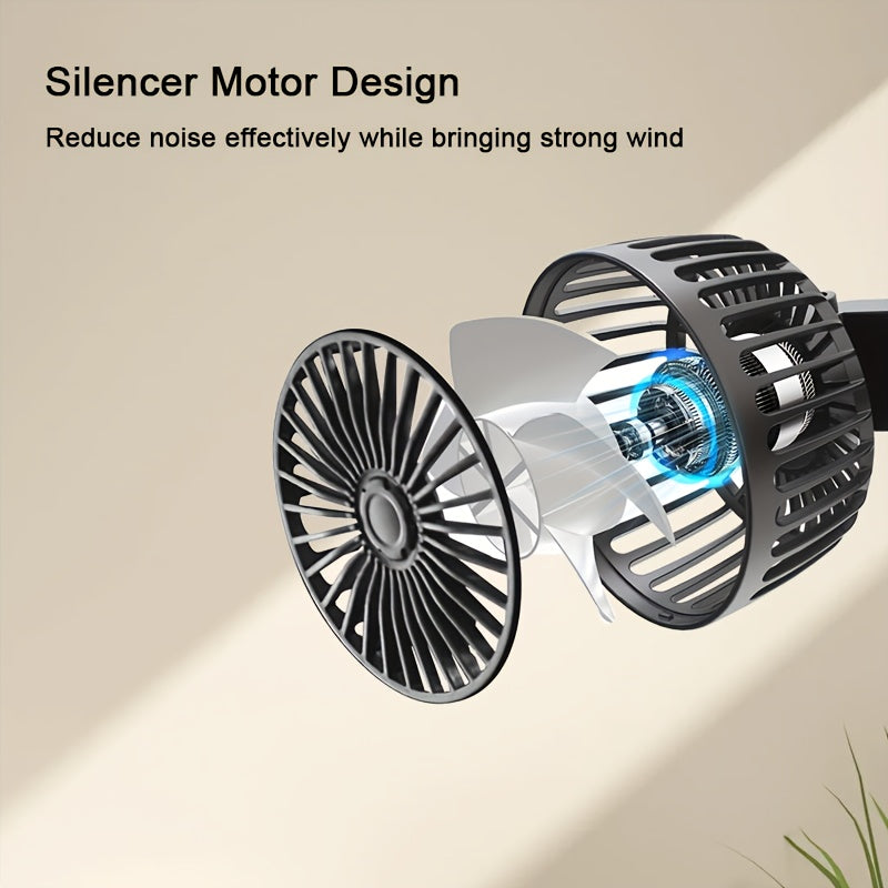 Car Fan, Car Small Air Conditioner, Double-headed Rear Exhaust Fan, Strong Wind, 5 Blades, 360-degree Rotation, Extra Large Air Volume, Subwoofer Operation, Easy Clip Installation, Foldable Hidden Under Headrest, Disassembly for Multi-scene Use
