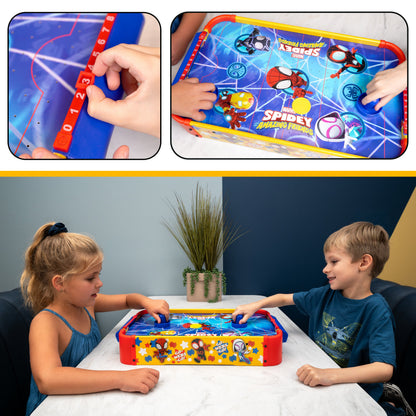 Kids Tabletop Air Hockey Table Marvel Spidey and His Amazing Friends - Officially Licensed Wood Surface, Manual Score Tracker, Indoor Game for Boys Girls Ages 3+ | Birthday Christmas Holiday Gift