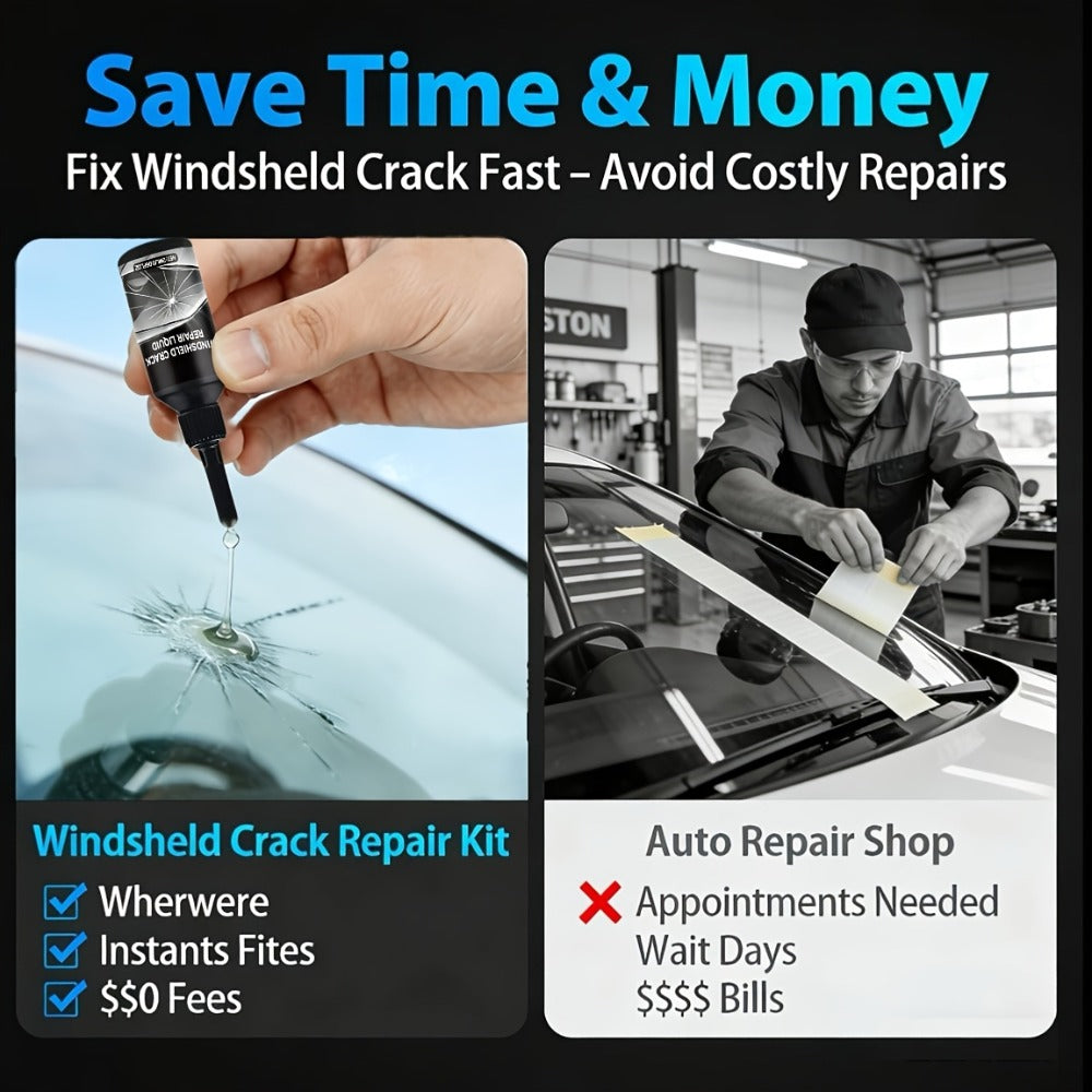 Windshield Repair Kit Nano UV Resin 15-Minute Fix for Bullseye Star Spider Cracks Scratches - DIY Car Glass Crack Repair Fluid with Suction Mount Option