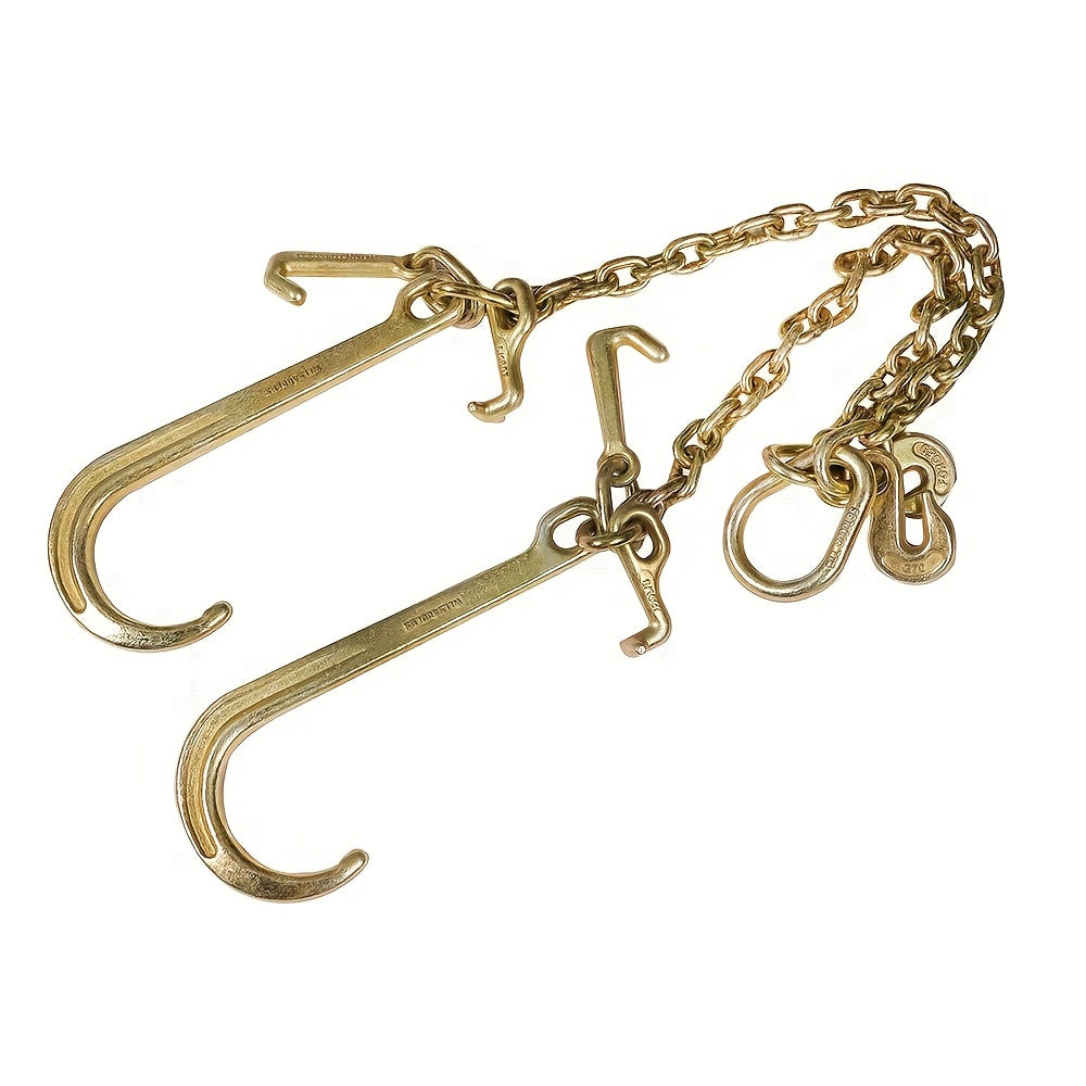 V-Type Tow Chain 3/8x2 Inch - J Hook + Grab Hook for Truck Tractor Wrecker  Recovery