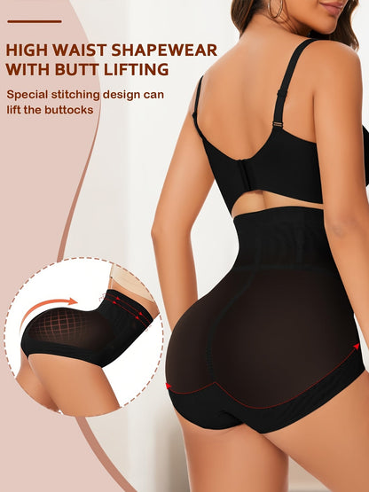 Women's High-Waist Shapewear Briefs - Butt Lift Plus Size Body Smoothing, Apricot