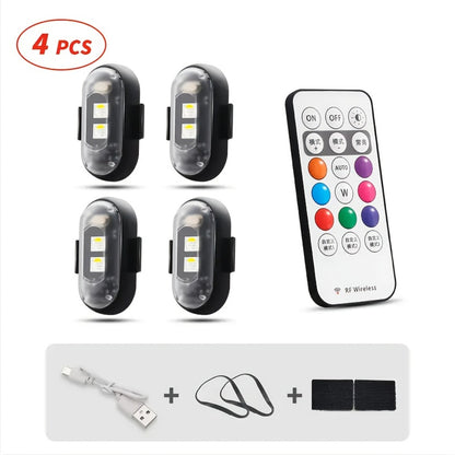 Wireless LED Strip Lights 8-Color 4pcs / 6pcs – Remote Control USB Rechargeable Waterproof Anti-Collision Light for Car Motorcycle Bike Drone Aircraft