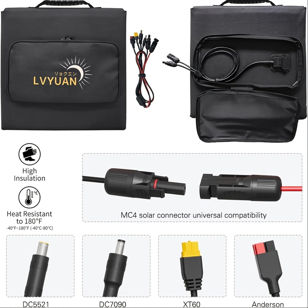 LVYUAN Portable Solar Panel Available in 120W, 200W, 300W, And 400W Options, Featuring a Foldable Design And High-Efficiency Monocrystalline Solar Cells with Up to 22.5% Efficiency, Ideal for Outdoor Activities, Boating, Camping