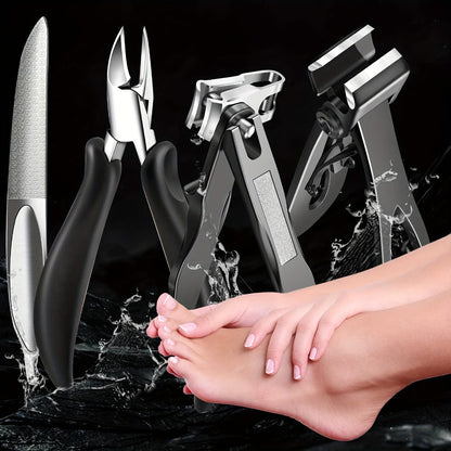 Thick Toenail Clipper Set for Seniors & Diabetics — Wide Jaw Ingrown Toenail Clipper, Heavy Duty Angled Nail Clipper & Nail File Kit for Men and Women, Professional Thick Nail Cutter Tool