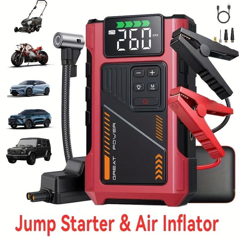 4000A Peak Car Jump Starter with Air Compressor, All-in-One Portable Battery Jump Starter & Tire Inflator, Suitable for 2.38 Gal Gas/ 1.98 Gal Diesel Engines, Car Battery Charger with LED Light & USB Power Bank Function, Car Jump Starter