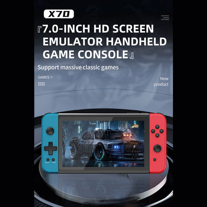 Powkiddy X70 Handheld Game Console – 7" IPS Large Screen 1024×600 HDMI Output Dual Player 3500mAh 20+ Emulators Retro Gaming System