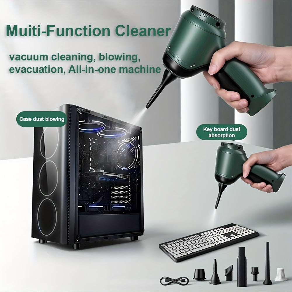 A Three In One Wireless Vacuum Cleaner with A High Power, Which Can Be Used for Suction, Air Extraction, And Blowing, Both In The Car And At Home. It Has An Extended Battery Life, Can Absorb Dust, Debris, Pet Hair, Air Extraction, And Dust Blowing