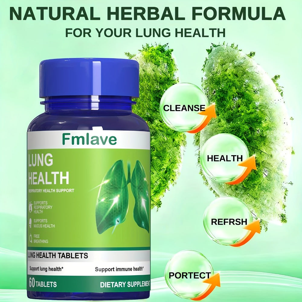 Herbal Lung Cleanse Supplement 60 Tablets — Respiratory Health Support, Breathing Comfort, Mucus Clearance & Immune Boost | Natural Lung Detox for Women & Men | 36g Herbal Extract Blend