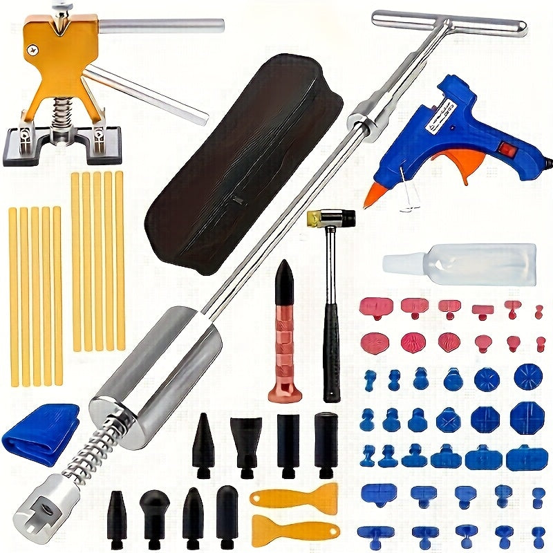 Tool Set 68pcs Tooth Extraction Tool Set: Paintless Repair Kit, Including T-bar, Golden Crane, Car Dent Repair Bridge Puller And Hot Melt Adhesive Strip Removal Tool