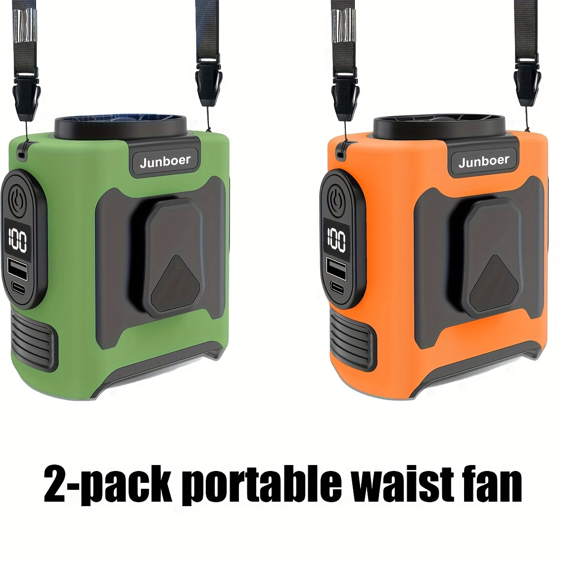 Portable Waist Fan with 10000mAh Power Bank – Wearable Belt Fan, 5-Speed 30000RPM, 40-Hour Cooling, Hands-Free Neck Fan with Dual Clips & Flashlight for Outdoor Camping Travel