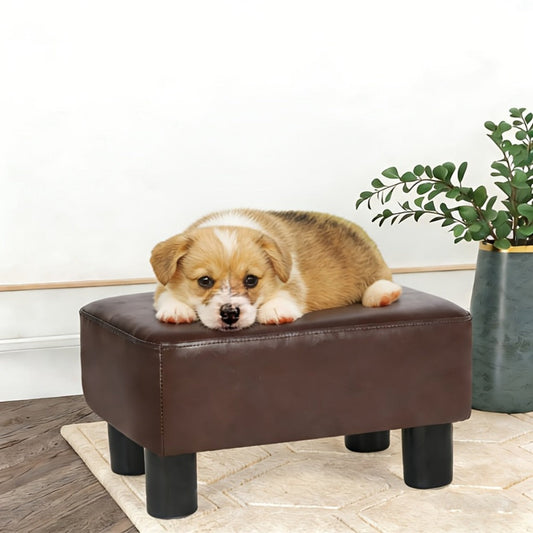 Ottoman, Small Footstool with Hidden Storage 15.6 Inch Rectangular PU Leather Footrest shown in the main product view