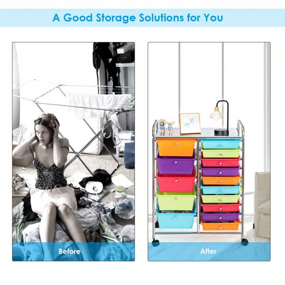15-Drawer Metal Rolling Storage Cart with Locking Wheels and Added Privacy for Bathroom detail image - detail view 10