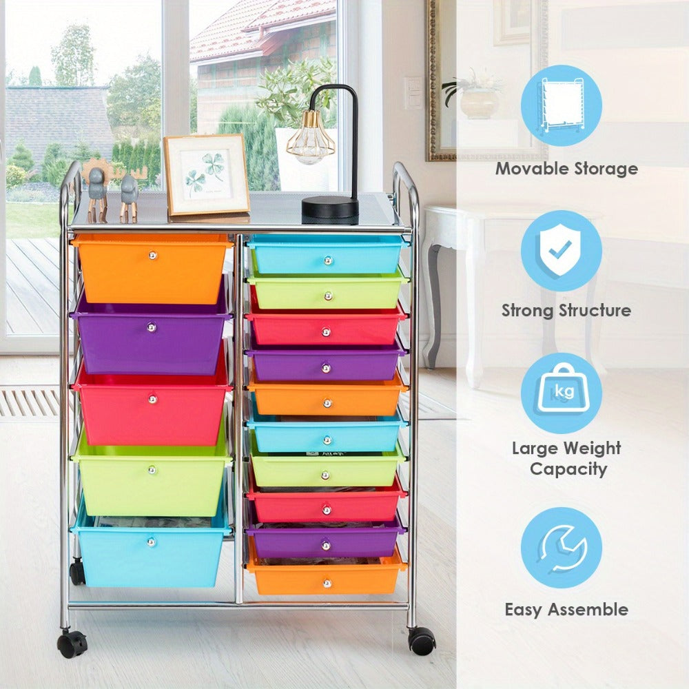 15-Drawer Metal Rolling Storage Cart with Locking Wheels and Added Privacy for Bathroom detail image - detail view 11