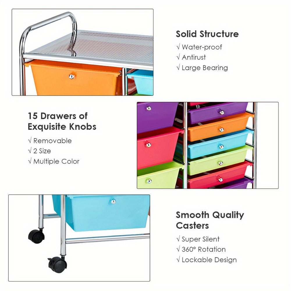 15-Drawer Metal Rolling Storage Cart with Locking Wheels and Added Privacy for Bathroom detail image - detail view 12