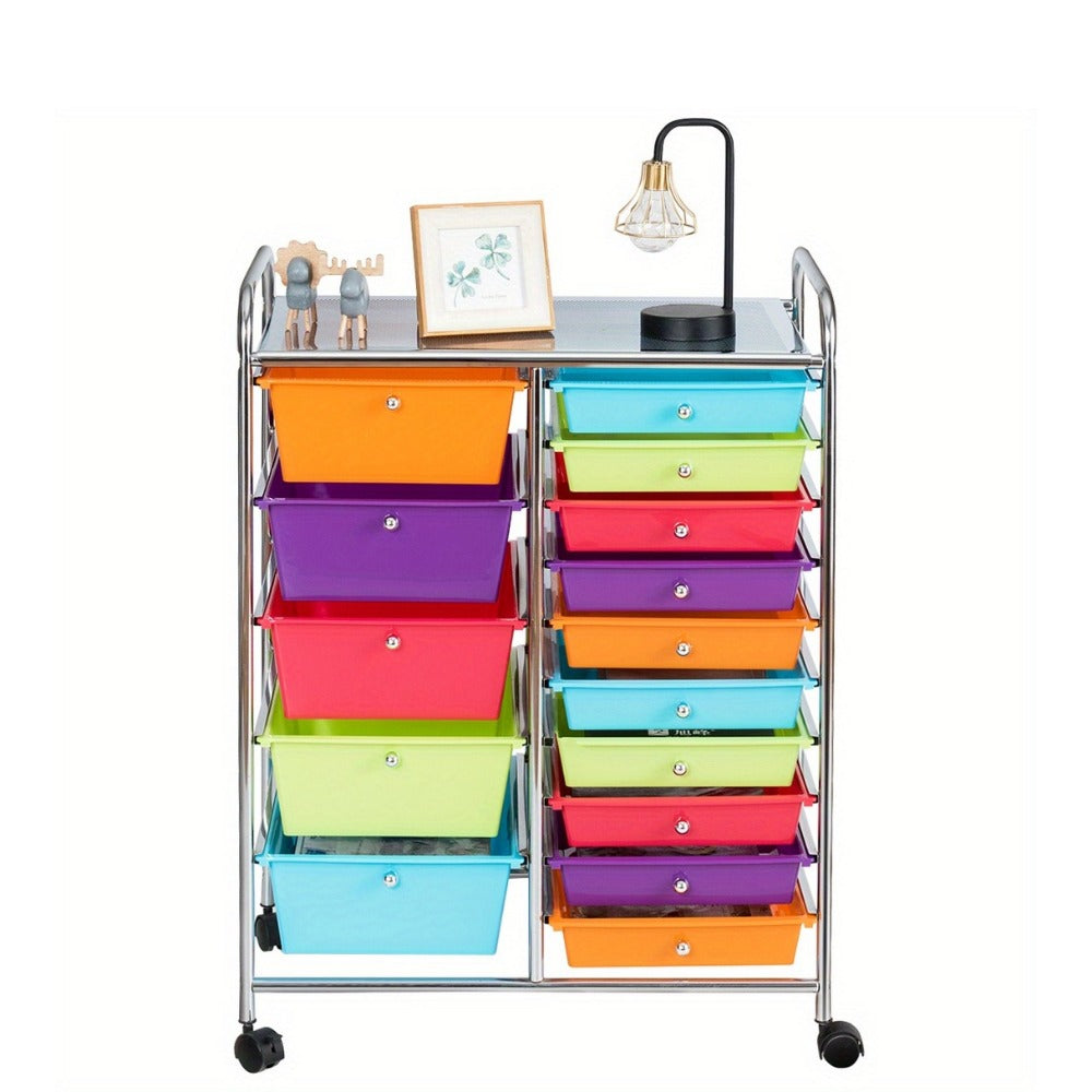 15-Drawer Metal Rolling Storage Cart with Locking Wheels and Added Privacy for Bathroom detail image - detail view 13