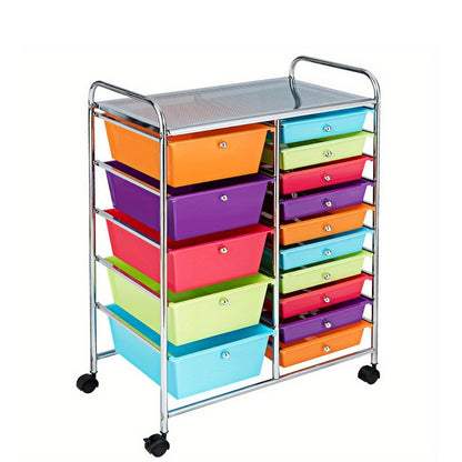 15-Drawer Metal Rolling Storage Cart with Locking Wheels and Added Privacy for Bathroom detail image - detail view 14