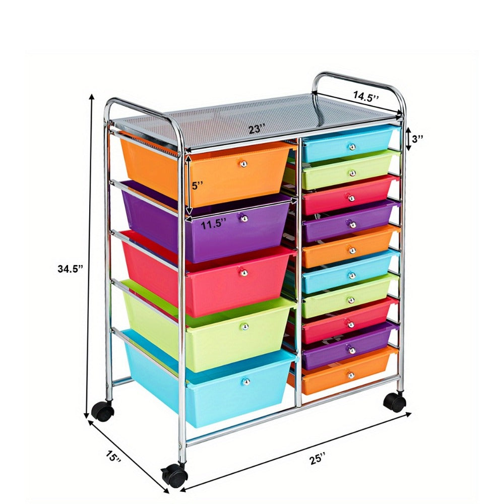 15-Drawer Metal Rolling Storage Cart with Locking Wheels and Added Privacy for Bathroom detail image