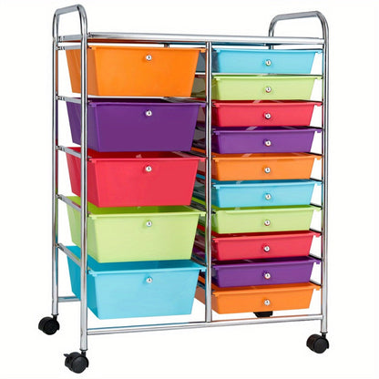 15-Drawer Metal Rolling Storage Cart with Locking Wheels and Added Privacy for Bathroom detail image - detail view 3