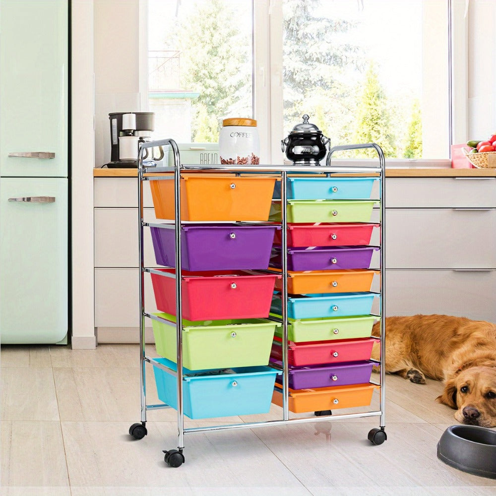 15-Drawer Metal Rolling Storage Cart with Locking Wheels and Added Privacy for Bathroom detail image - detail view 4