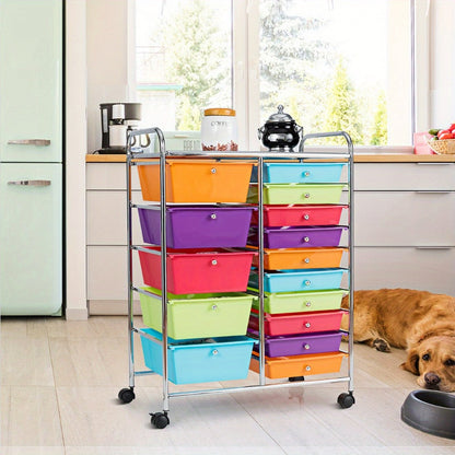 15-Drawer Metal Rolling Storage Cart with Locking Wheels and Added Privacy for Bathroom detail image - detail view 4