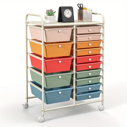 15-Drawer Metal Rolling Storage Cart with Locking Wheels and Added Privacy for Bathroom detail image - detail view 5