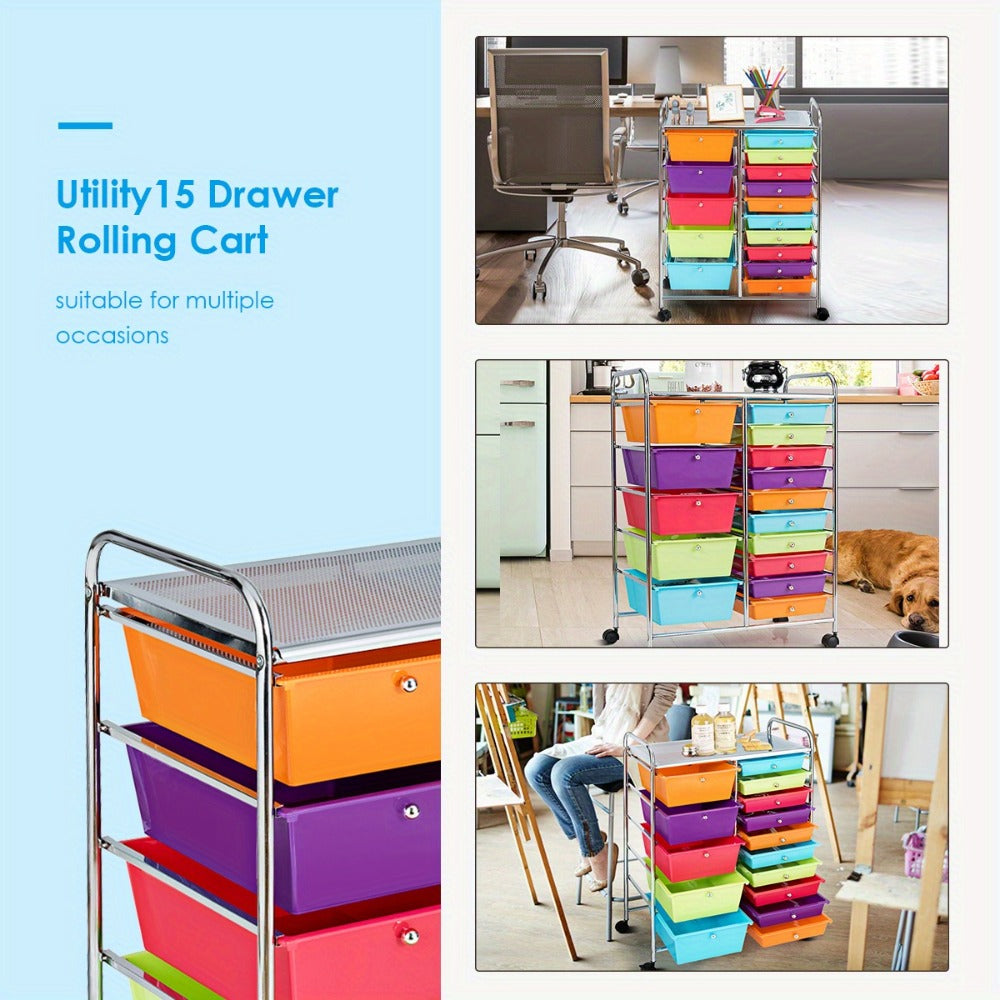 15-Drawer Metal Rolling Storage Cart with Locking Wheels and Added Privacy for Bathroom detail image - detail view 8