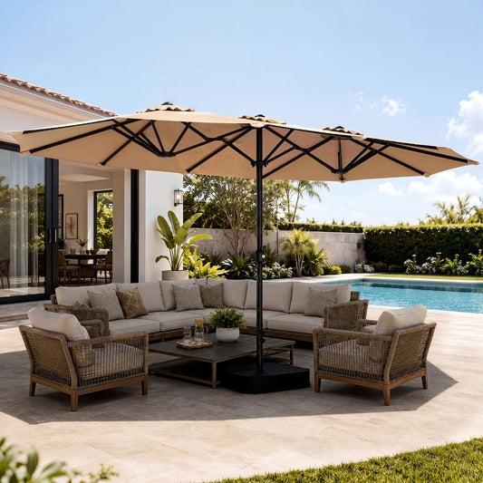 Patio Umbrella, 15ft Large Rectangle with Base Included - UPF50+ Double-Sided Canopy shown in the main product view