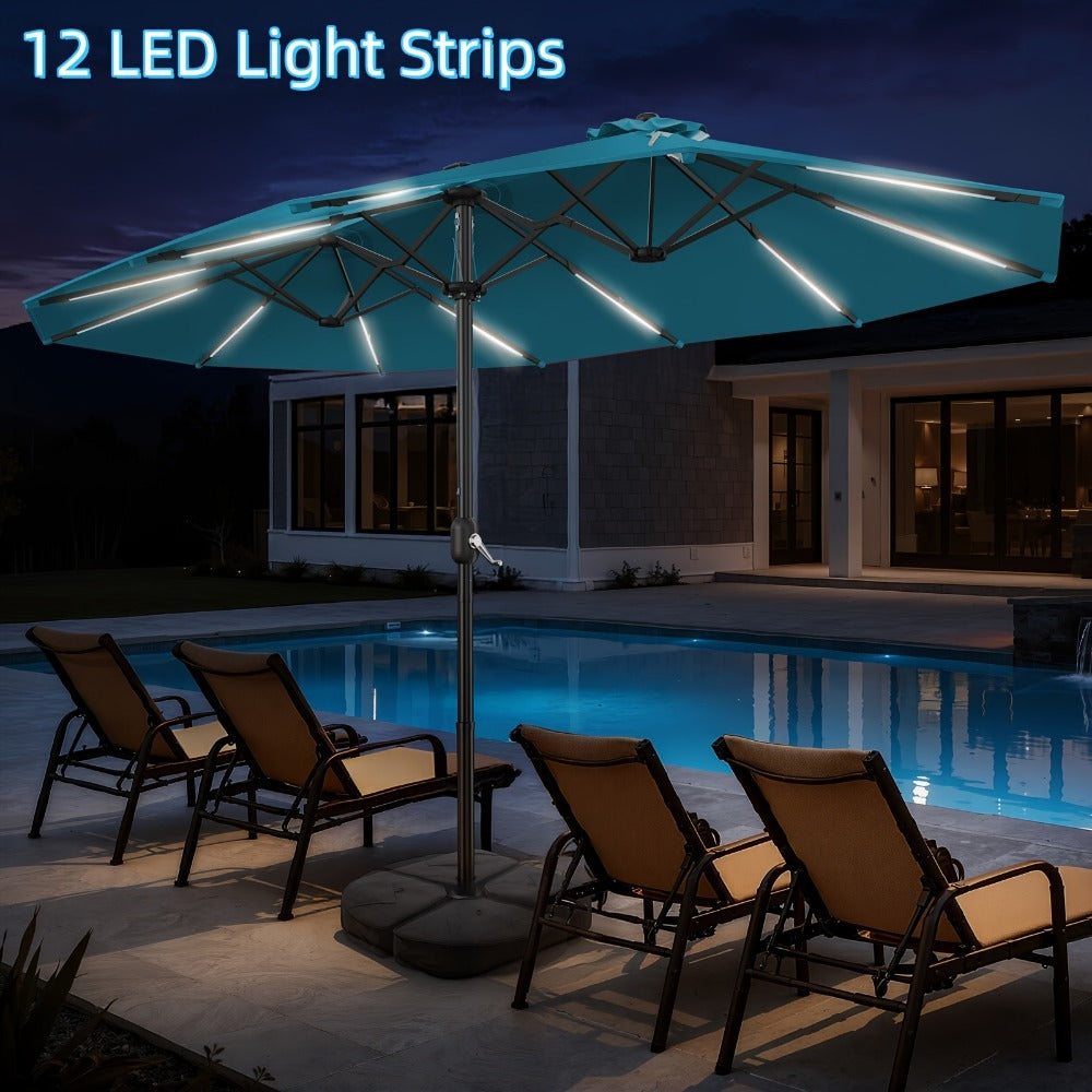 15-Foot Solar LED Patio Umbrella with LED Lighting, Outdoor Market Umbrella detail image - detail view 11